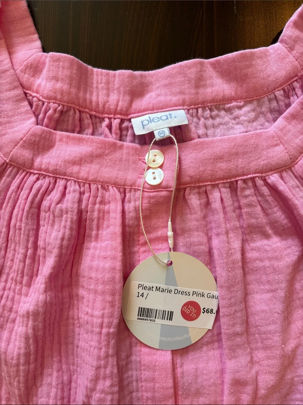 Girls Pink Button-Front Cotton Gauze dress
